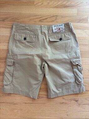 True Religion Men's Size 36 Cargo‎ Shorts Khaki Tan Zip-Fly
